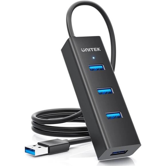 4-Port USB 3.0 Hub, 4 Ft Long Cable USB Extension Multiple Port Splitter